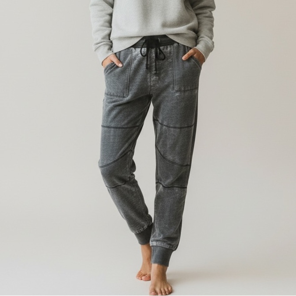 Hello Nite Vintage Charcoal Gray Super Soft Moto Joggers Loungewear PJ Pajamas